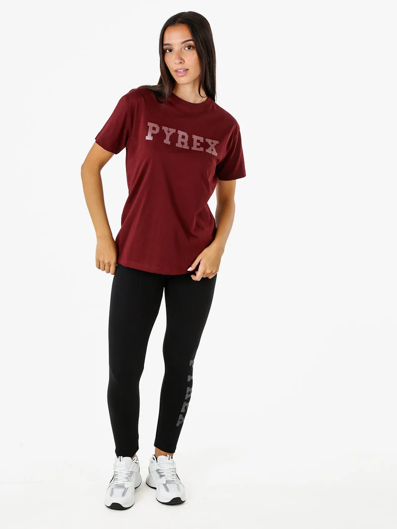 T-shirt da donna in cotone con scritta logo brillantinata - bordeaux
