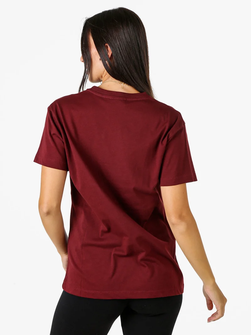 T-shirt da donna in cotone con scritta logo brillantinata - bordeaux