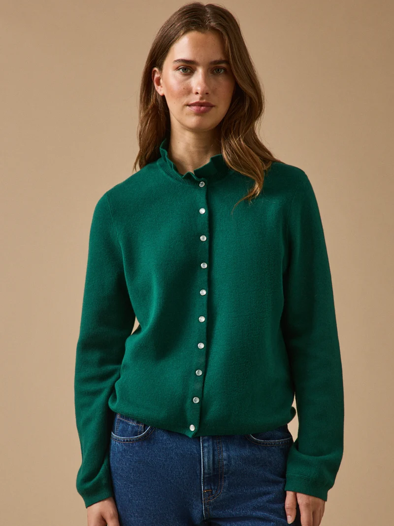 Damencardigan mit Volants aus Bio-Baumwolle und Cashmere