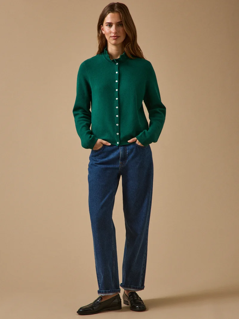 Damencardigan mit Volants aus Bio-Baumwolle und Cashmere