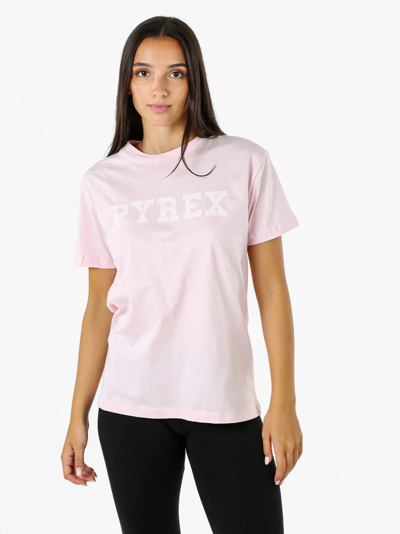 T-shirt da donna in cotone con scritta logo brillantinata - rosa