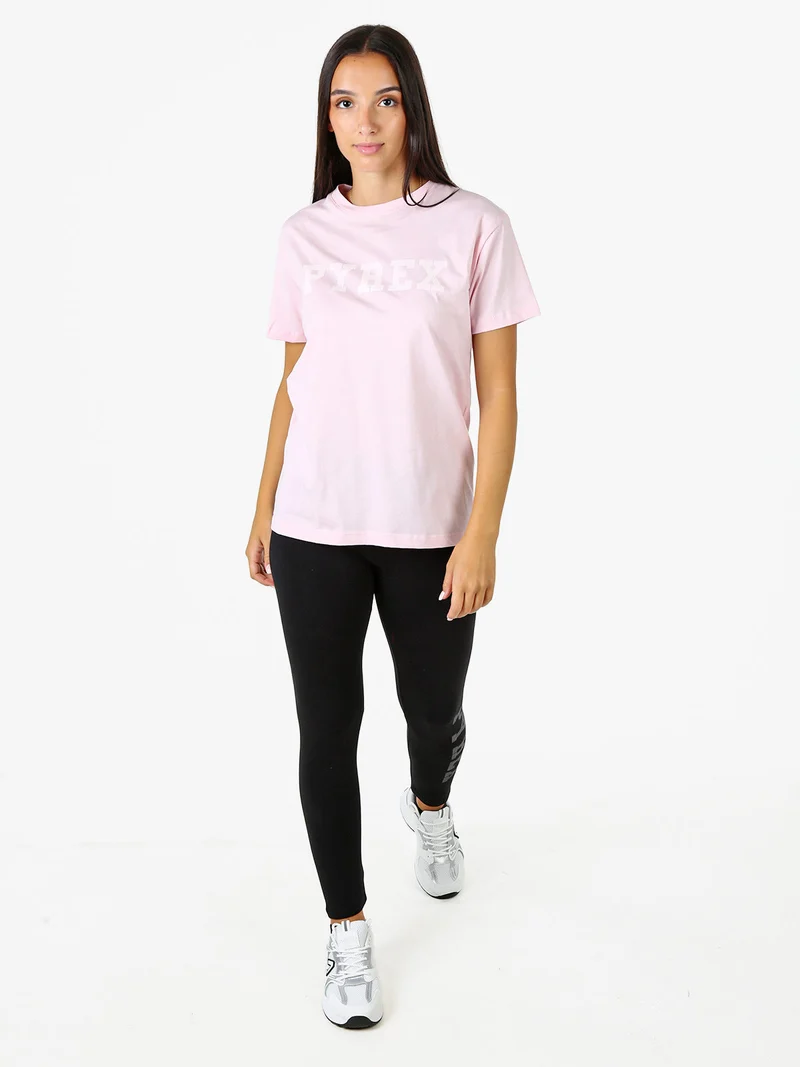 T-shirt da donna in cotone con scritta logo brillantinata - rosa