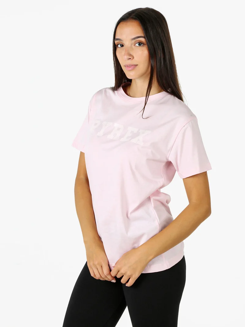 T-shirt da donna in cotone con scritta logo brillantinata - rosa