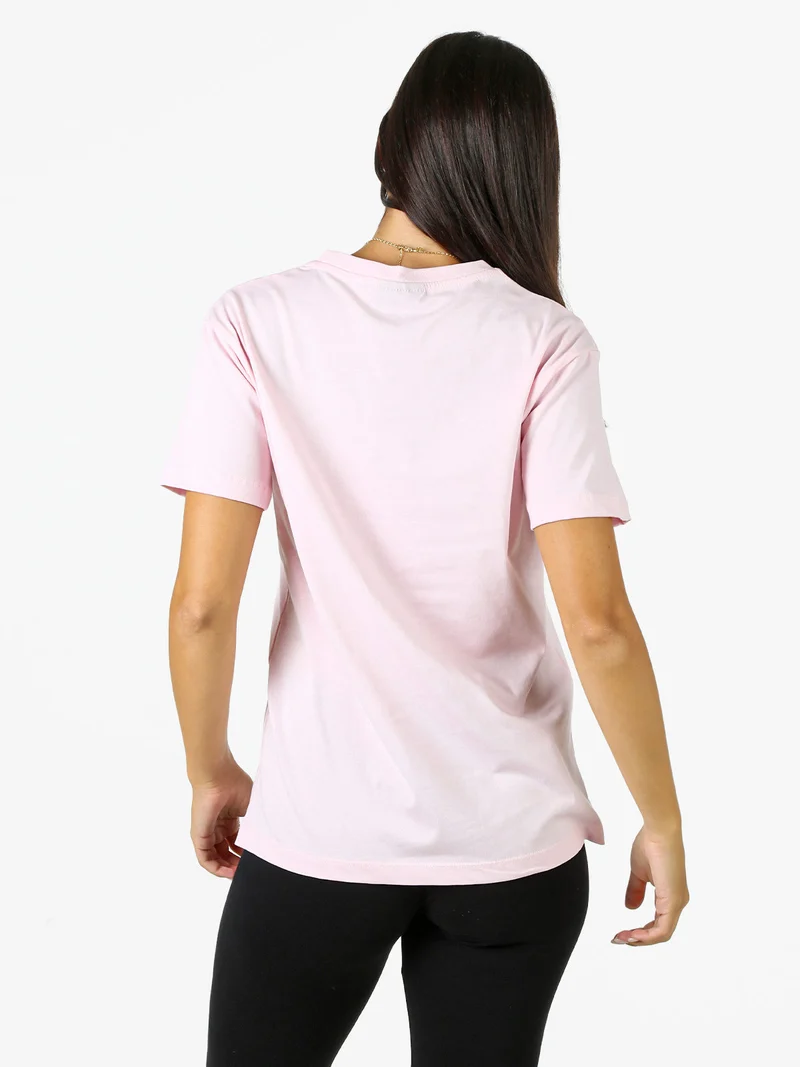 T-shirt da donna in cotone con scritta logo brillantinata - rosa