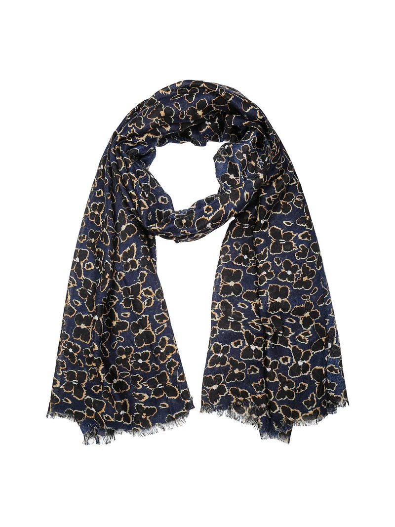 Sciarpa donna in viscosa con stampa farfalla - blu scuro