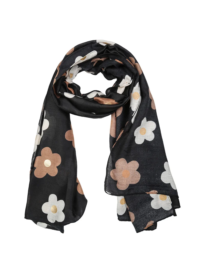 Sciarpa donna in viscosa con stampa fiori - nero
