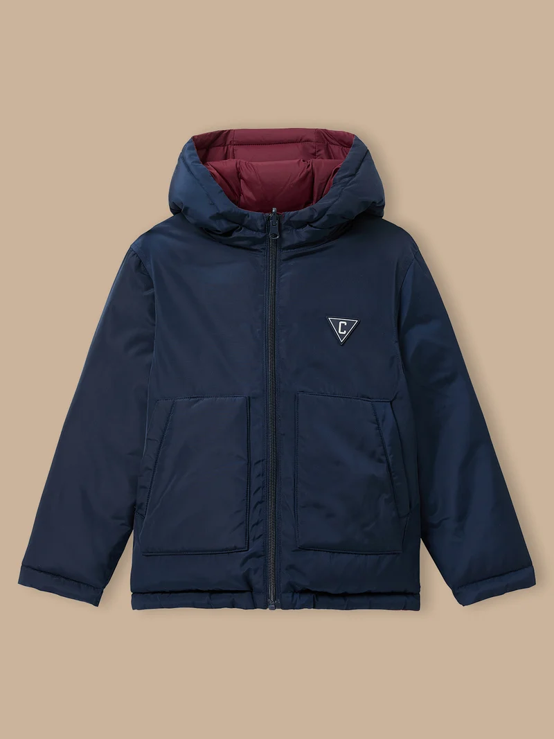 Jungen-Daunenjacke mit Federn und Daunen, wendbar