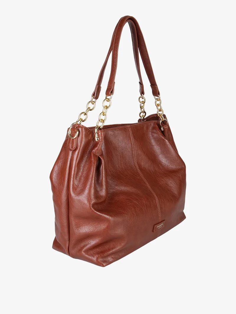 Borsa a spalla da donna con doppi manici e dettagli a catena - marrone