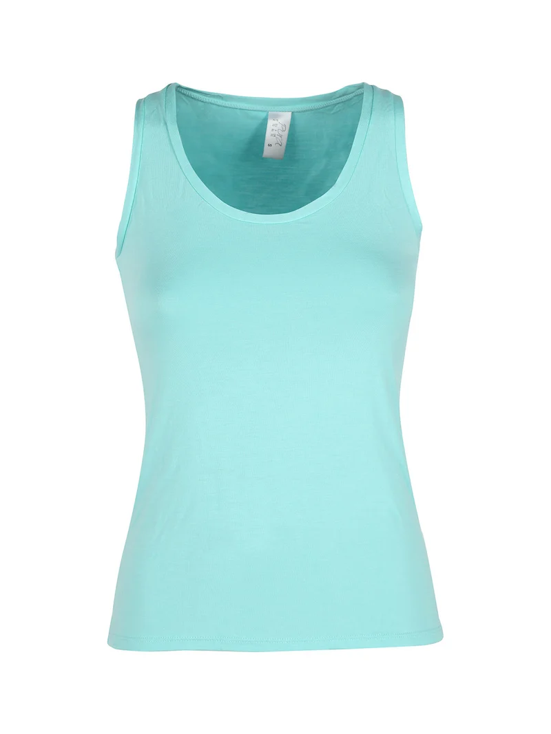P0718M Top donna in bamboo a spalla larga - acqua marina