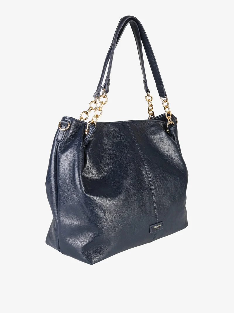 Borsa a spalla da donna con doppi manici e dettagli a catena - blu