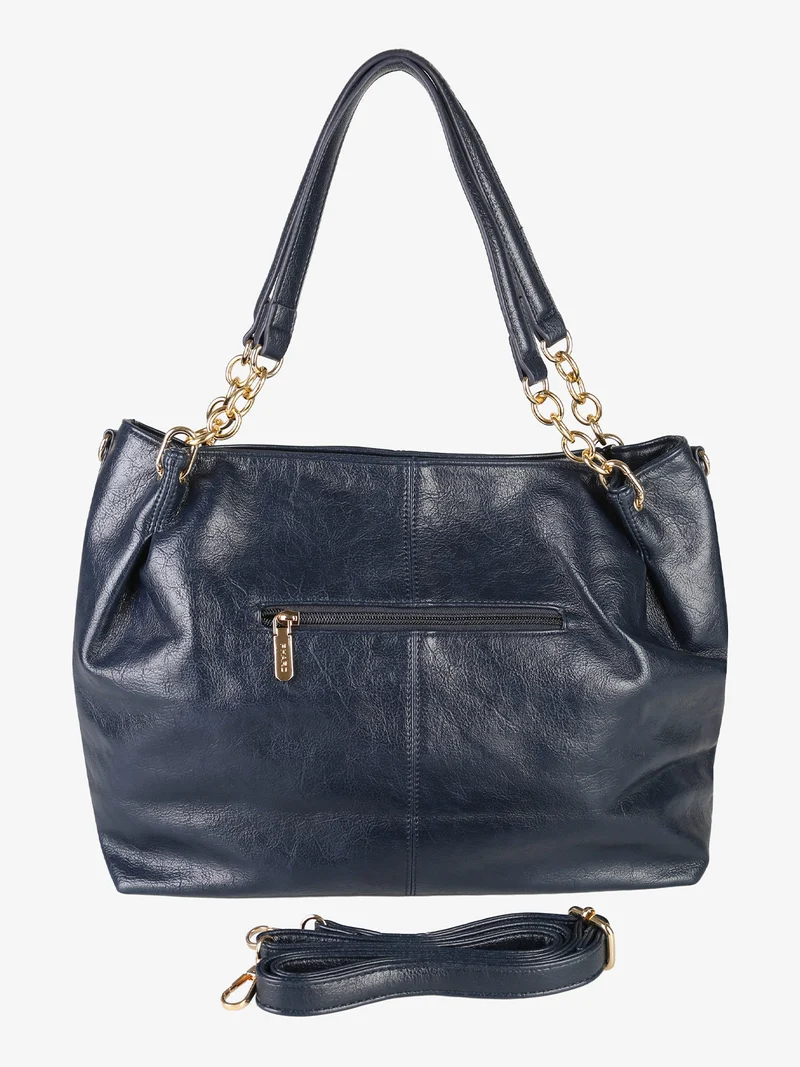 Borsa a spalla da donna con doppi manici e dettagli a catena - blu