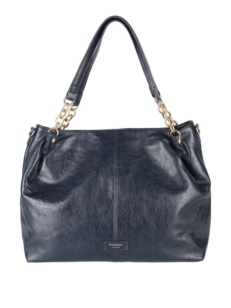 Borsa a spalla da donna con doppi manici e dettagli a catena - blu