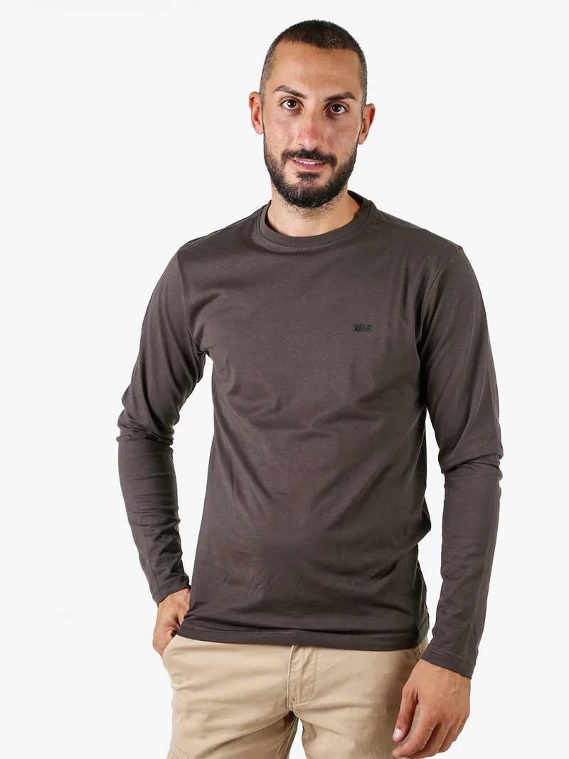 T-shirt girocollo da uomo a maniche lunghe in cotone - antracite