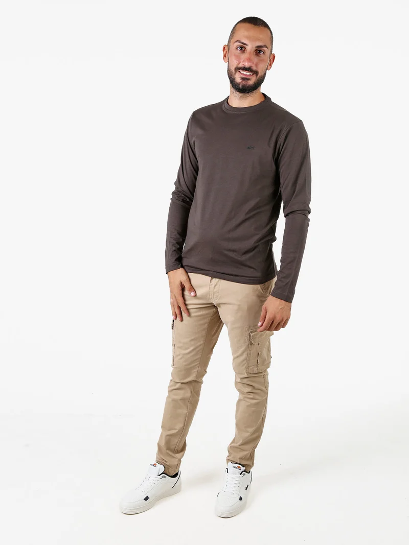 T-shirt girocollo da uomo a maniche lunghe in cotone - antracite