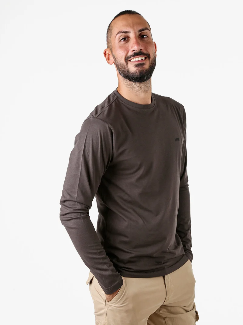 T-shirt girocollo da uomo a maniche lunghe in cotone - antracite