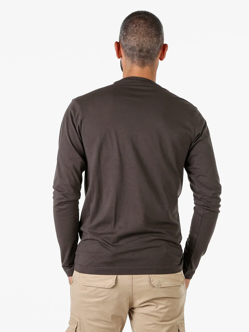T-shirt girocollo da uomo a maniche lunghe in cotone - antracite
