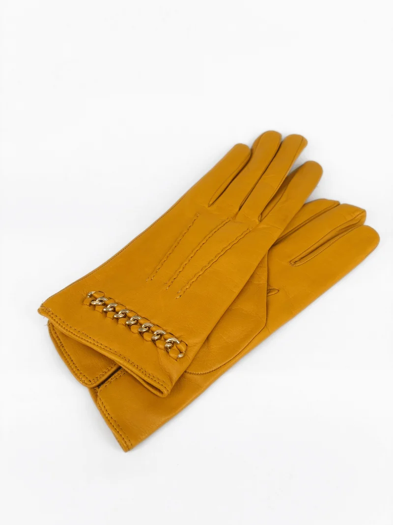 Lederhandschuhe mit Kette Senf