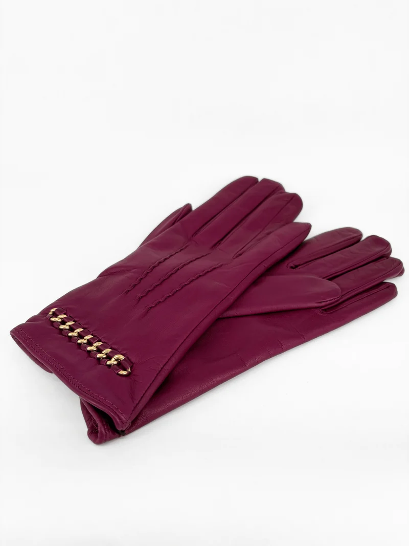 Lederhandschuhe mit Kette Himbeere