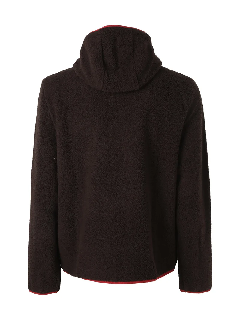 Felpa giacca da uomo in pile sherpa con cappuccio e zip - moro