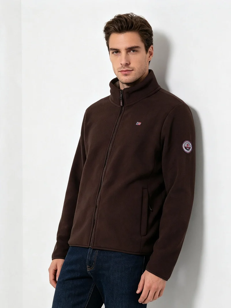 Felpa giacca da uomo in pile con zip - moro