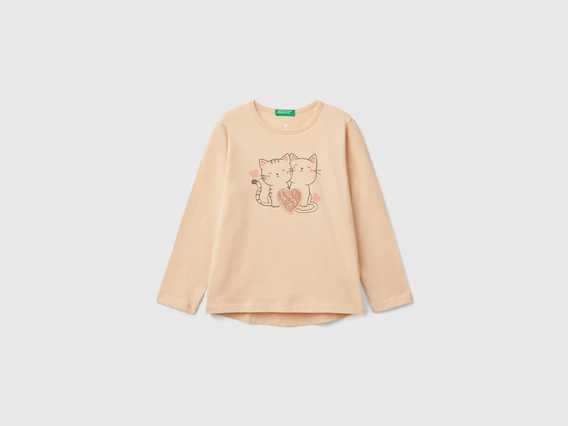 T-Shirt mit Print und Pailletten