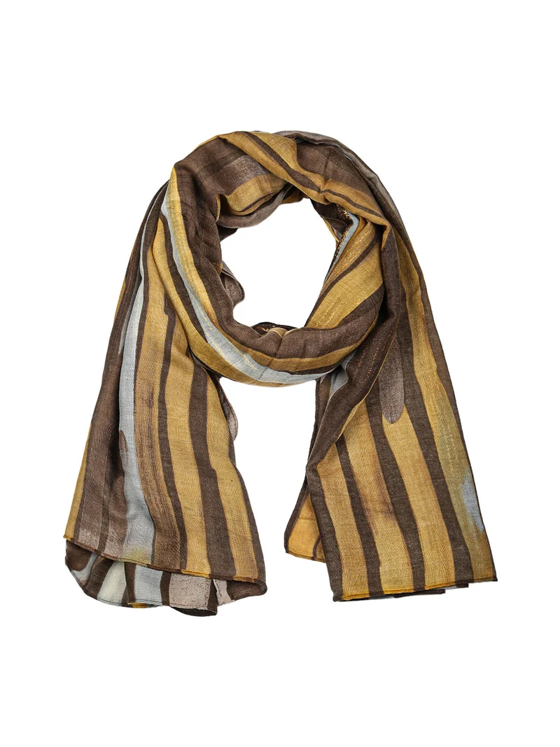 Sciarpa donna in viscosa con stampa astratta multicolore - marrone