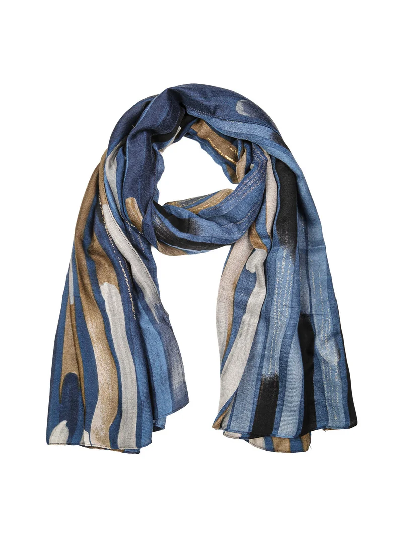 Sciarpa donna in viscosa con stampa astratta multicolore - blu