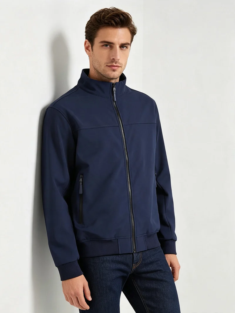 Giacca a vento da uomo con zip e interno in pile - blu scuro