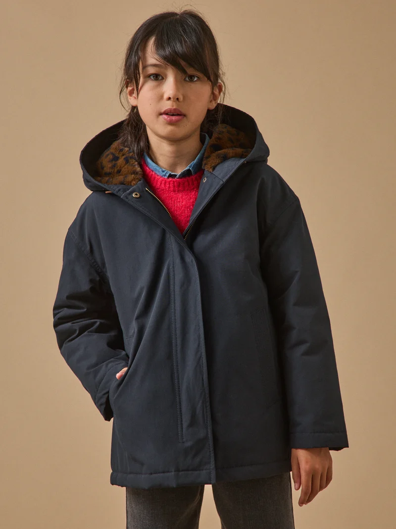 Mädchen-Parka mit Leopardenfutter