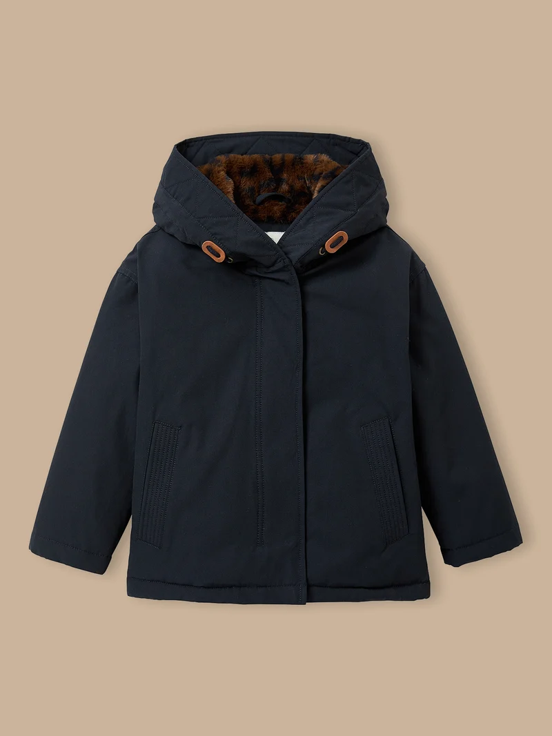 Mädchen-Parka mit Leopardenfutter