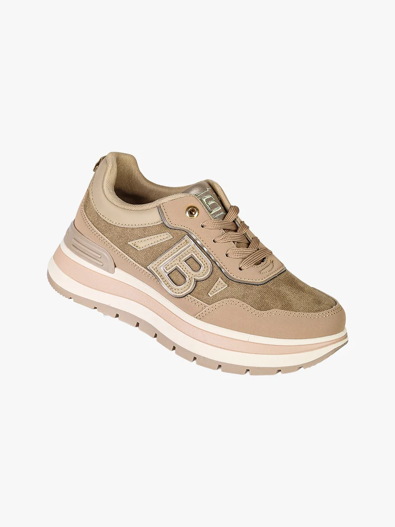 Sneakers donna stringate con platform - cammello