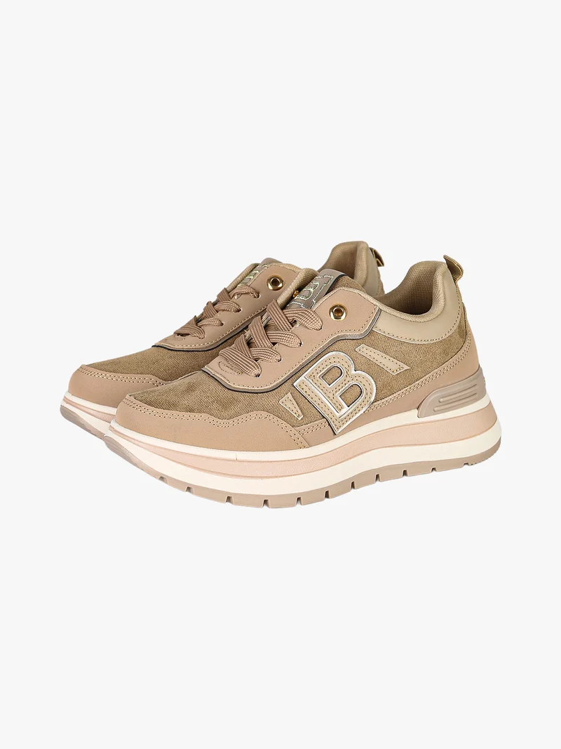 Sneakers donna stringate con platform - cammello