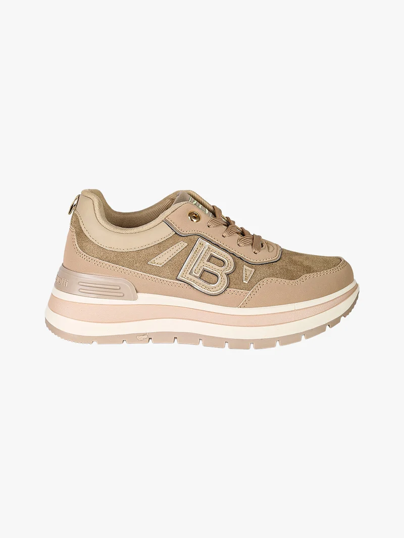 Sneakers donna stringate con platform - cammello