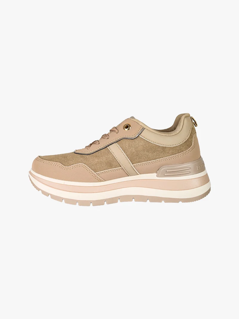 Sneakers donna stringate con platform - cammello