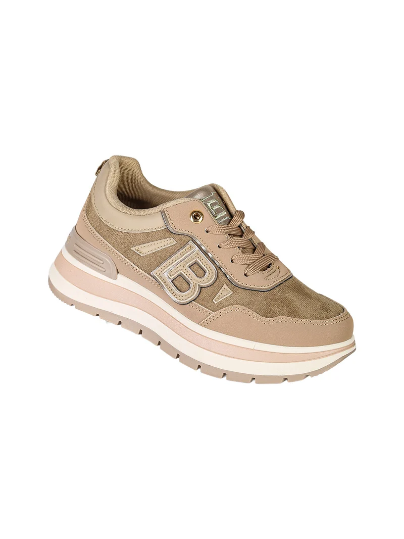 Sneakers donna stringate con platform - cammello