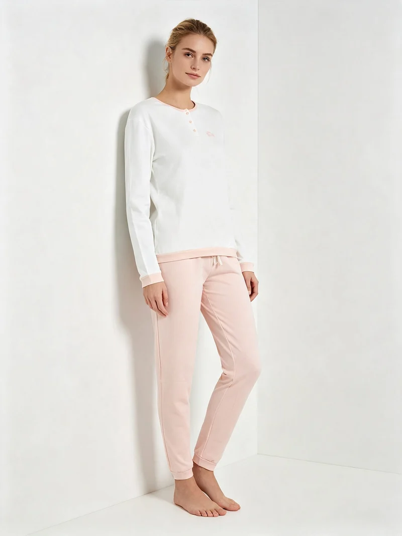 Pigiama lungo da donna in cotone - bianco