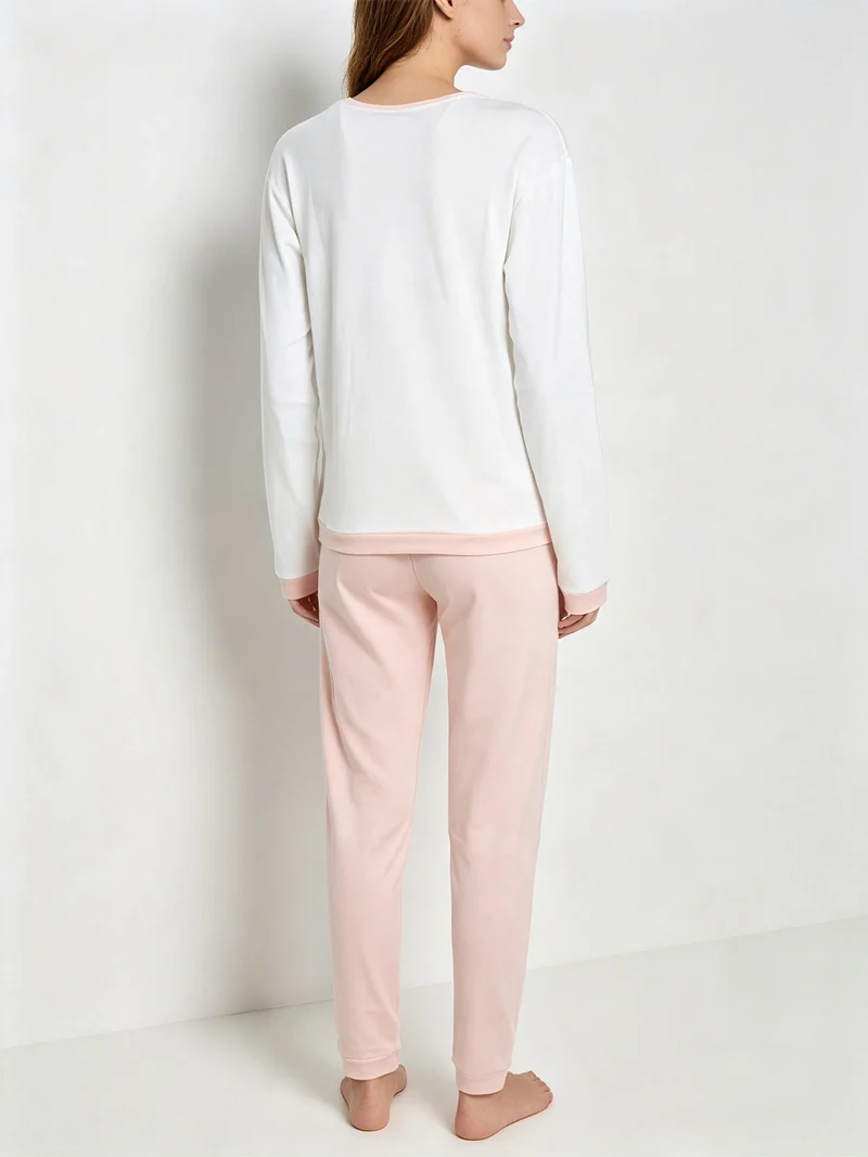 Pigiama lungo da donna in cotone - bianco