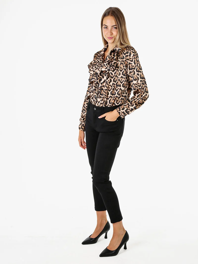 Pantaloni jeans da donna push-up modellante a vita alta - nero