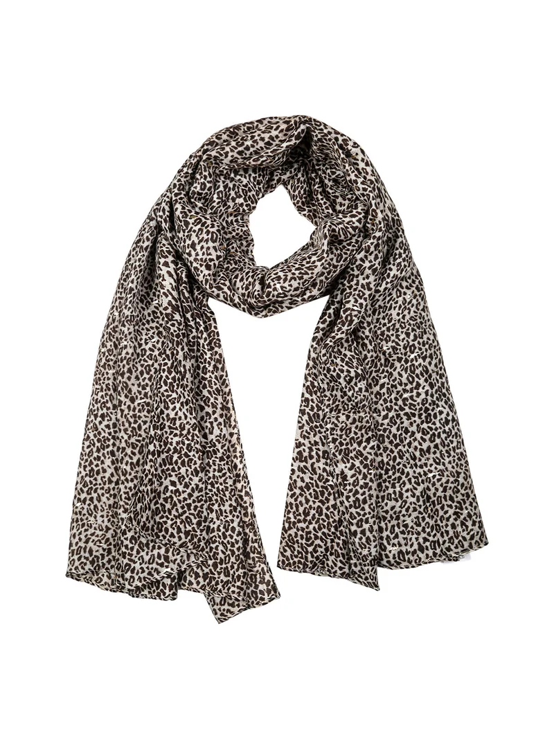 Sciarpa donna in viscosa con stampa animalier - beige