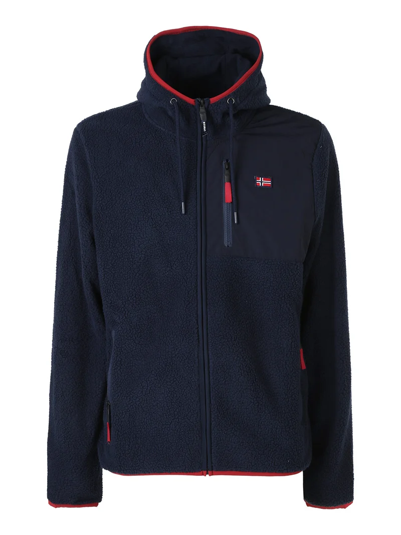 Felpa giacca da uomo in pile sherpa con cappuccio e zip - blu scuro