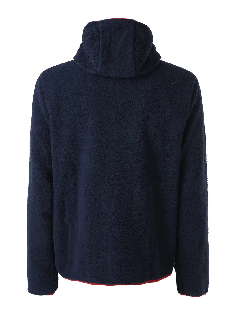 Felpa giacca da uomo in pile sherpa con cappuccio e zip - blu scuro