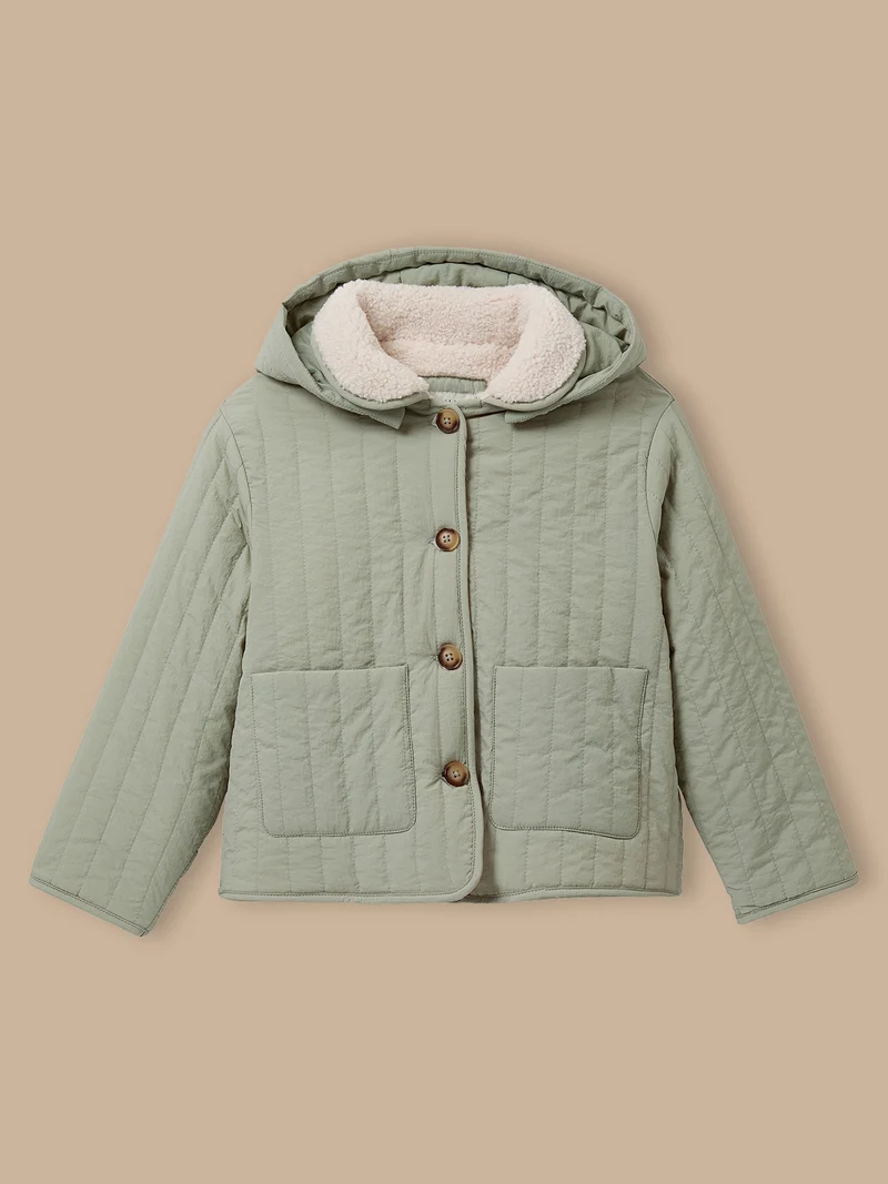 Mädchen Steppjacke mit Sherpa-Kragen