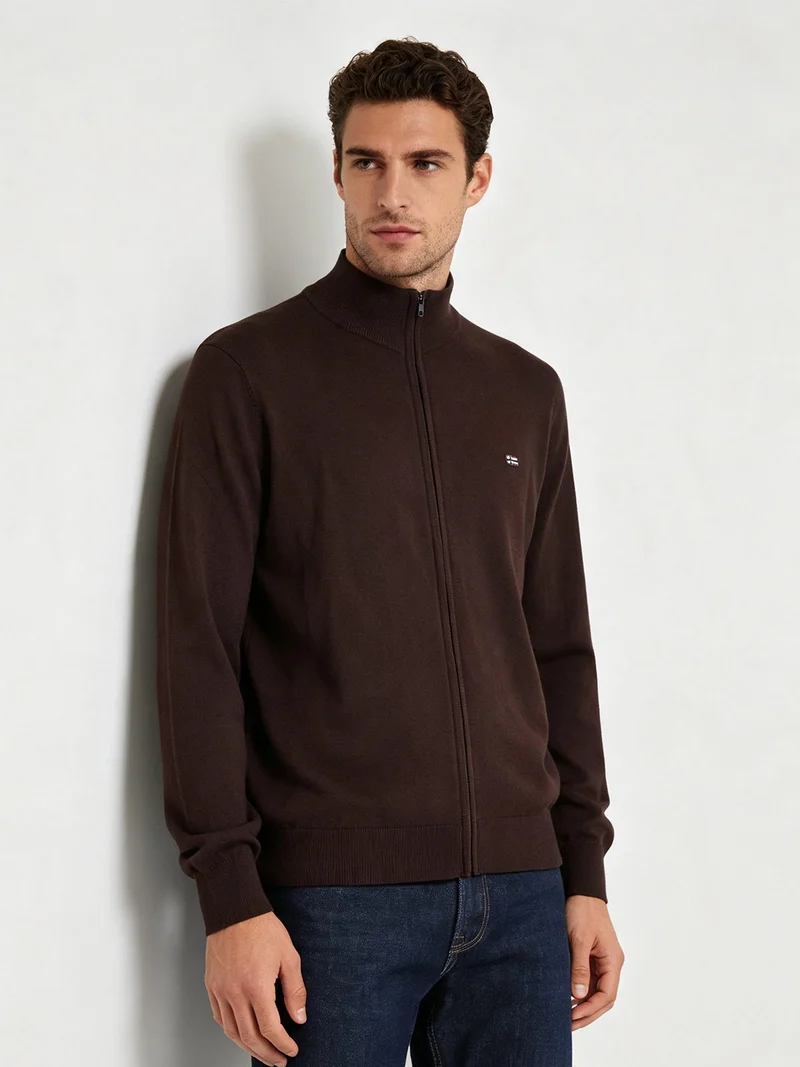 Cardigan da uomo in maglia con zip - moro
