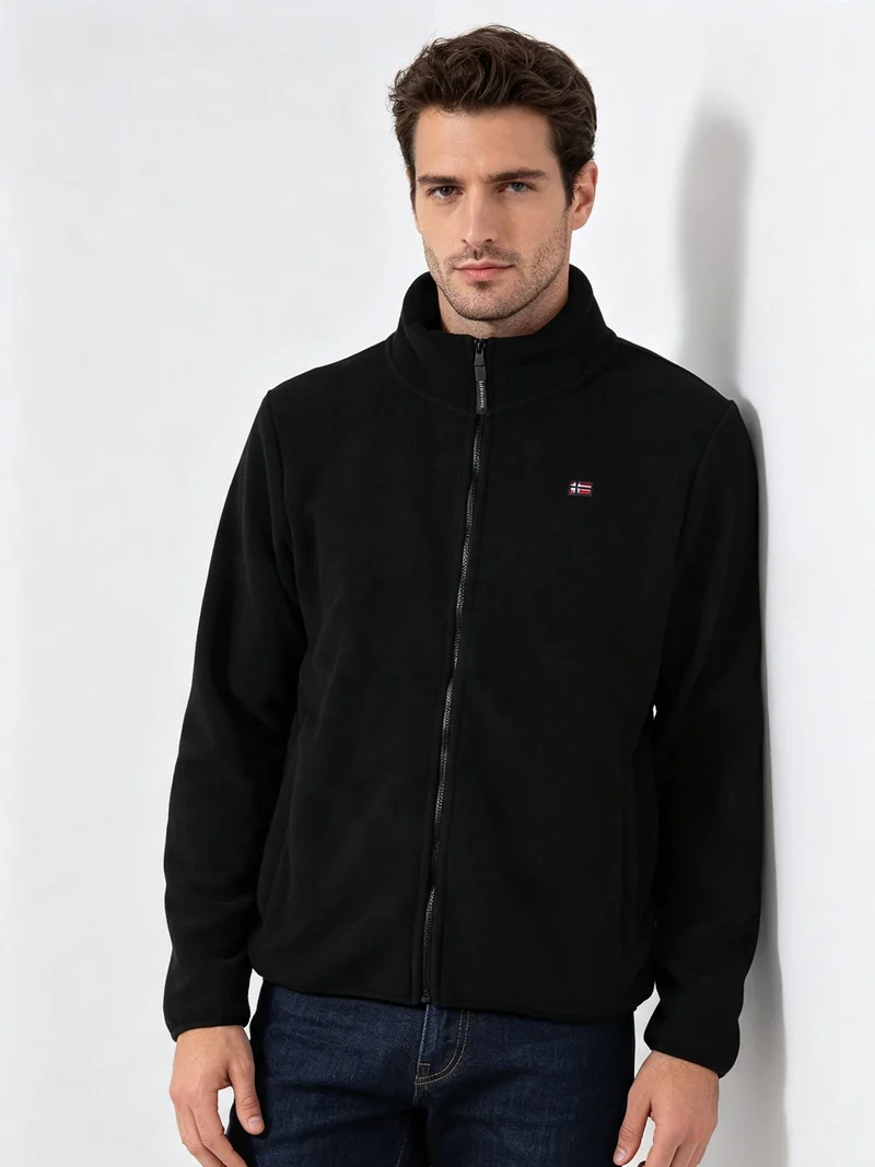 Felpa giacca da uomo in pile con zip - nero
