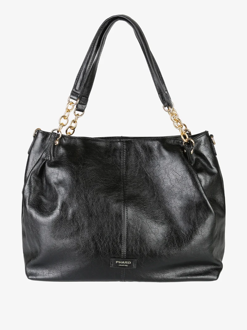 Borsa a spalla da donna con doppi manici e dettagli a catena - nero