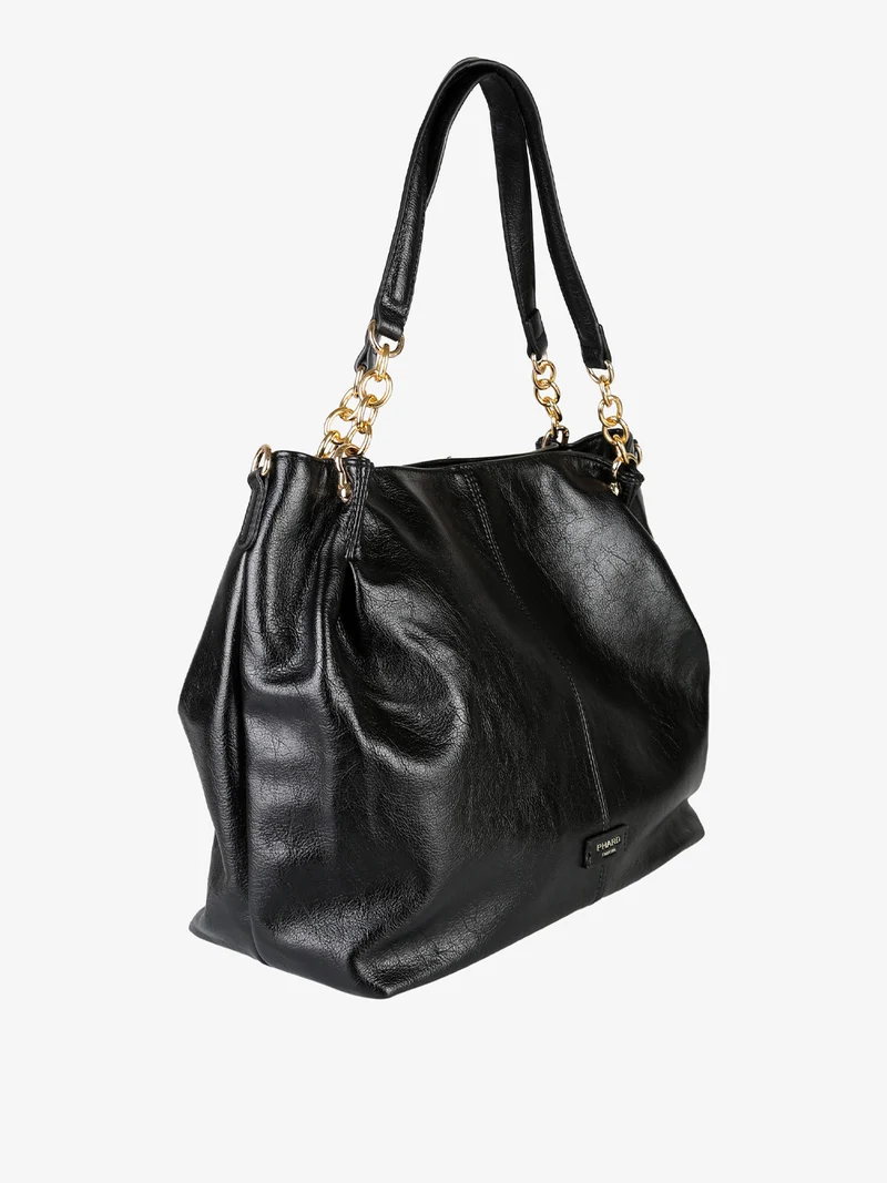 Borsa a spalla da donna con doppi manici e dettagli a catena - nero