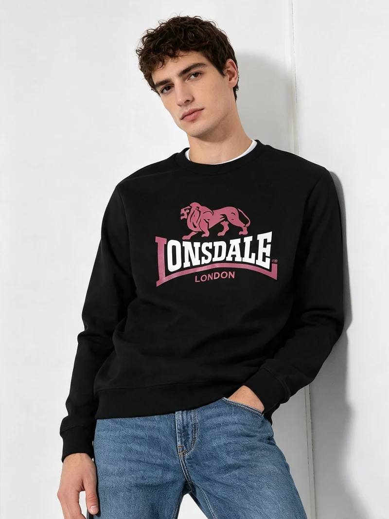 Felpa girocollo da uomo con logo e interno felpato - nero