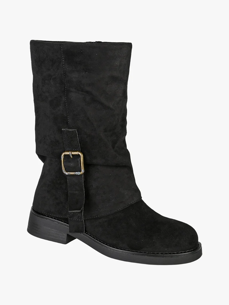 Stivaletti biker da donna in tessuto scamosciato - nero