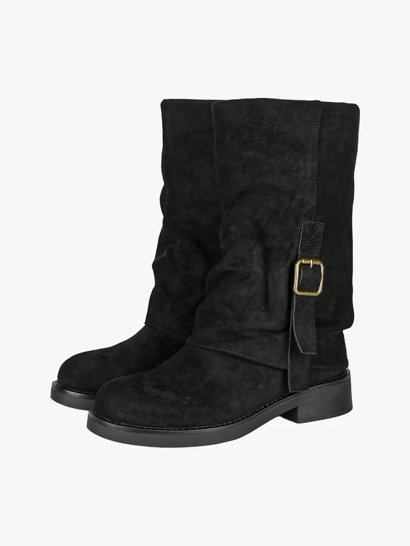 Stivaletti biker da donna in tessuto scamosciato - nero