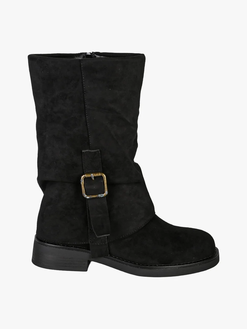 Stivaletti biker da donna in tessuto scamosciato - nero